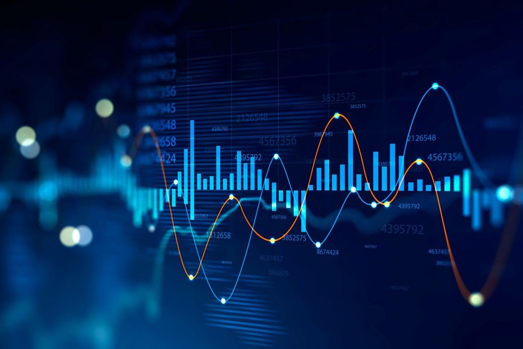 Graphic of stocks a blue graphic of stocks going up and down