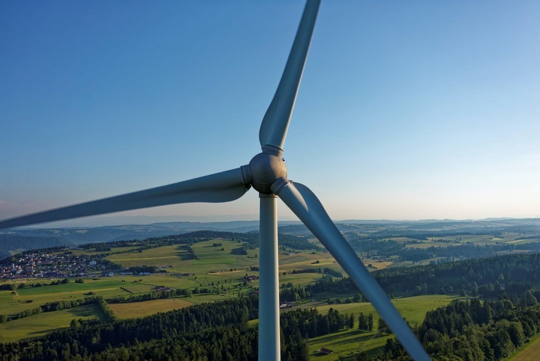 Wind trubine with view A picture of a wind turbine with a blue sky